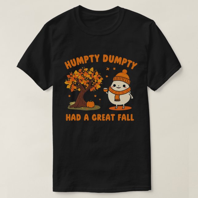 Humpty Dumpty Coffee Autumn Leaves Cartoon Art T-Shirt (Design Front)