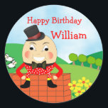 Humpty Dumpty Nursery Rhyme Theme Classic Round Sticker<br><div class="desc">Cute Humpty Dumpty Theme Stickers Such a cute Humpty Dumpty,  a favourite nursery rhyme with all kids,  looks so fun on these Sticker labels for boys or girls and so easy to personalise with a name or other text.</div>