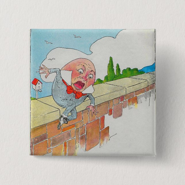 Humpty Dumpty on Wall Mother Goose Nursery Rhyme 15 Cm Square Badge (Front)