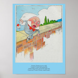 Humpty Dumpty on Wall Mother Goose Nursery Rhyme Poster