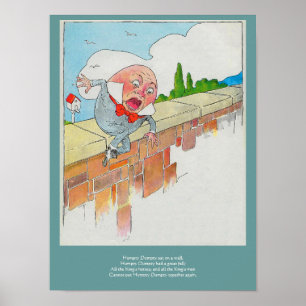 Humpty Dumpty on Wall Mother Goose Nursery Rhyme Poster