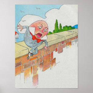 Humpty Dumpty on Wall Mother Goose Nursery Rhyme Poster