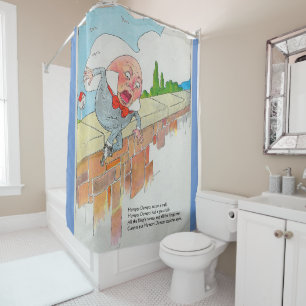 Humpty Dumpty on Wall Mother Goose Nursery Rhyme Shower Curtain