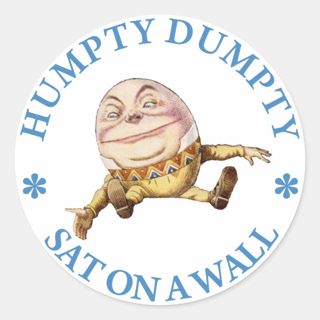 HUMPTY DUMPTY SAT ON A WALL - NURSERY RHYME CLASSIC ROUND STICKER (Front)