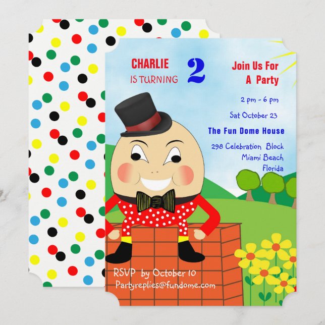 Humpty Dumpty Themed Kids Birthday Party Editable Invitation (Front/Back)