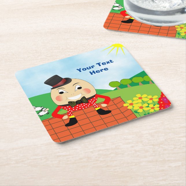 Humpty Dumpty Themed Kids Birthday Party Editable Square Paper Coaster (Angled)