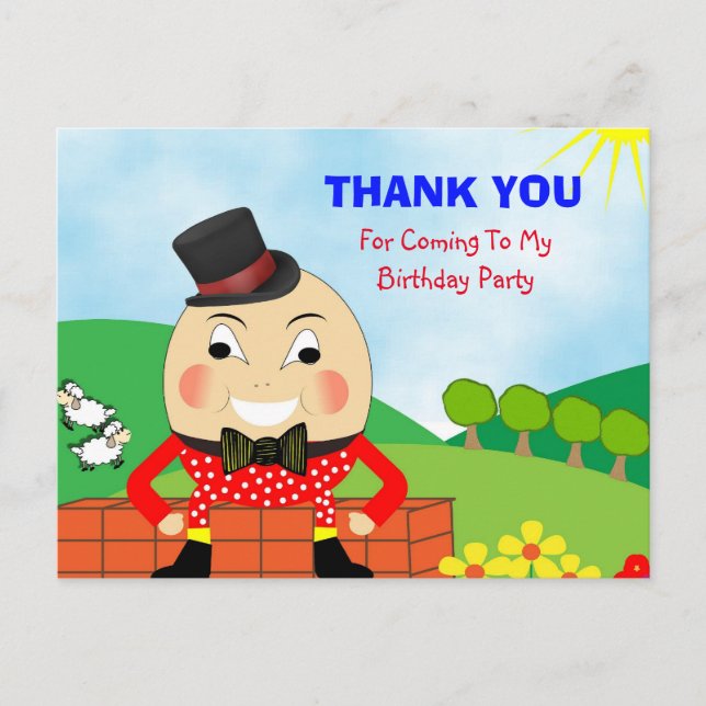 Humpty Dumpty Themed Kids Thank You Postcard (Front)