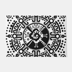 Hunab Ku Mayan symbol black and white #3 Doormat