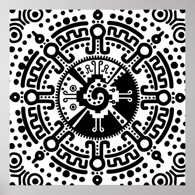 Hunab Ku Mayan symbol black and white #3 Poster (Front)