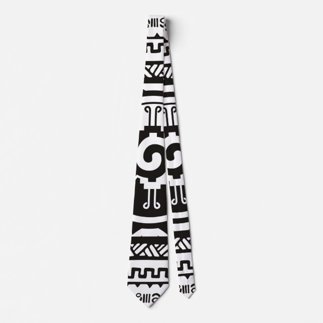 Hunab Ku Mayan symbol black and white Tie (Front)