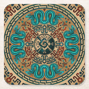 Hunab Ku with double headed serpent -colour Square Paper Coaster