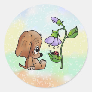 Hund und Blume  Classic Round Sticker