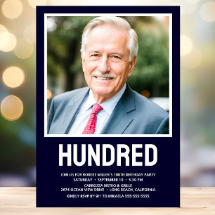 Hundred 100th Birthday Bold Type Photo Invitation