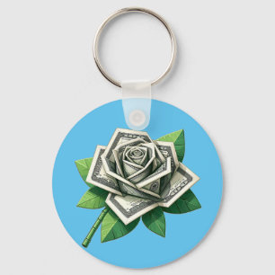 hundred dollar bills origami rose art  key ring