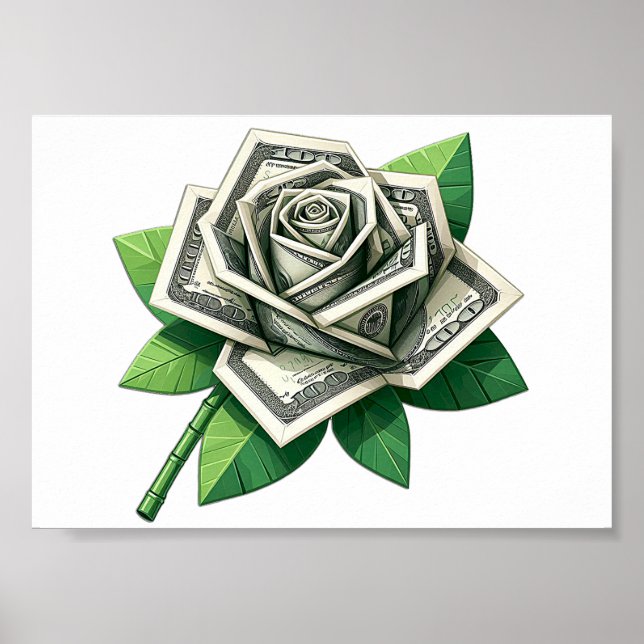 hundred dollar bills origami rose art  poster (Front)