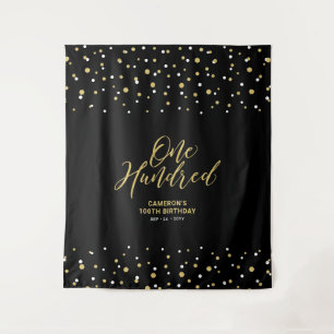 Hundred Gold & Black 100th Birthday Party Backdrop Tapestry