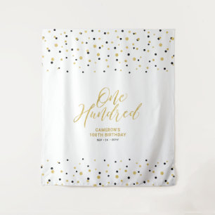 Hundred Gold & Black 100th Birthday Party Backdrop Tapestry