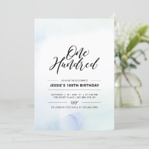 Hundred   Minimal 100th Birthday Party Watercolor  Invitation