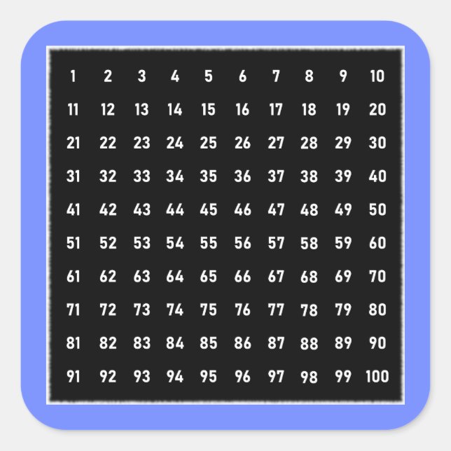 Hundred Numbers Chart White on Blackboard, Blue Square Sticker (Front)