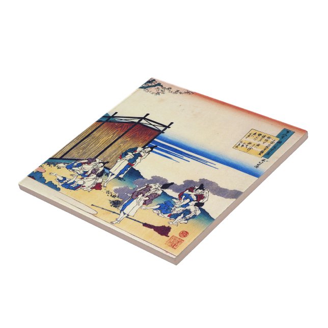 Hundred Poems Explained by the Nurse Hokusai Tile (Side)
