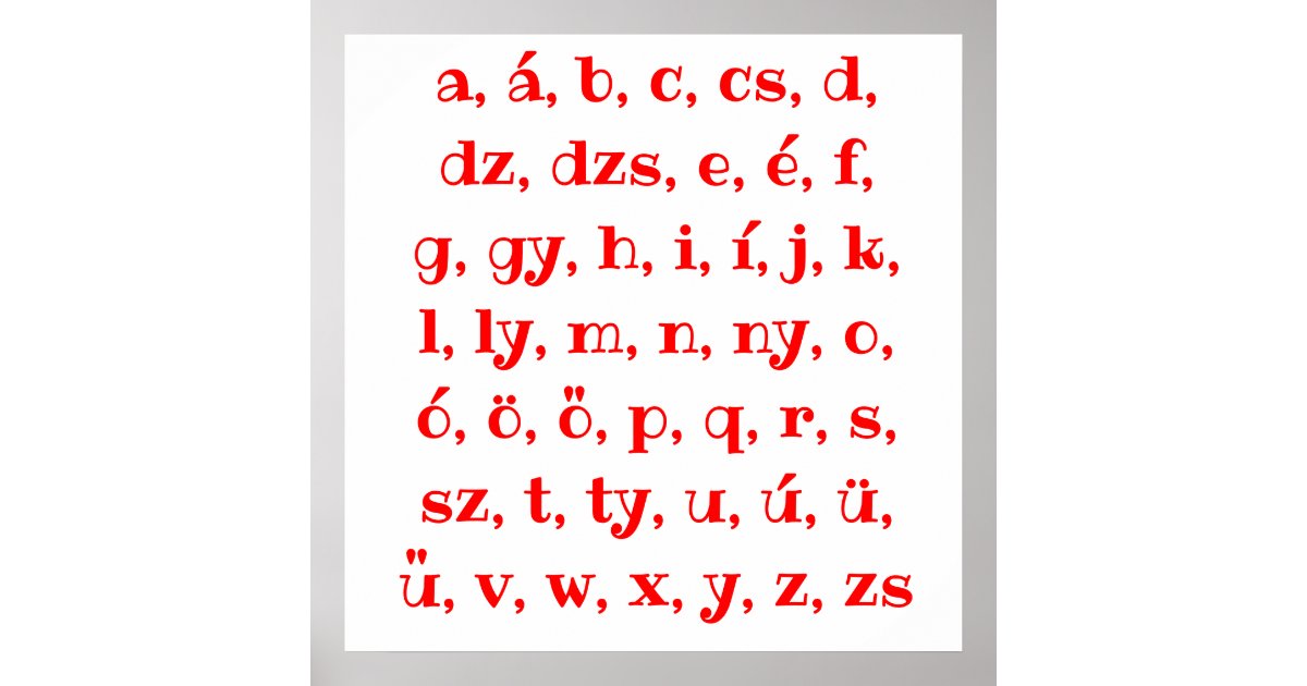 Hungarian Alphabet In Red Poster Zazzle Co Uk