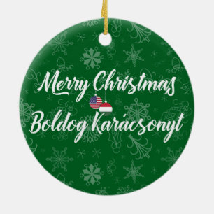 Hungarian American Bilingual Merry Christmas Ceramic Tree Decoration