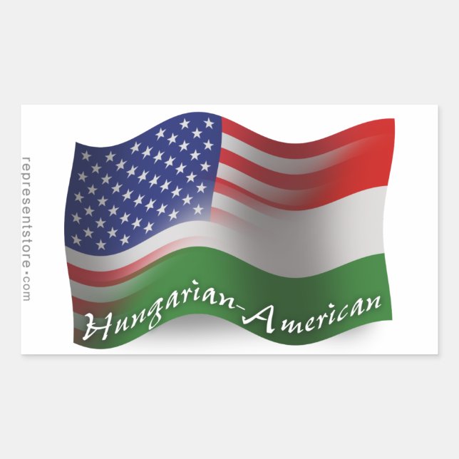 Hungarian-American Waving Flag Rectangular Sticker (Front)