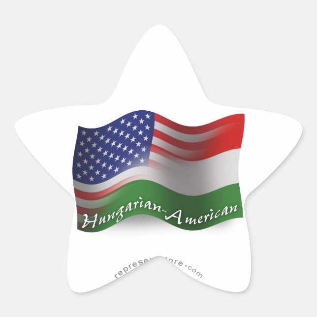 Hungarian-American Waving Flag Star Sticker (Front)