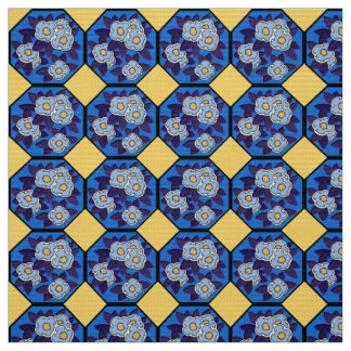 Hungarian Art Deco Royal Blue and Yellow Fabric