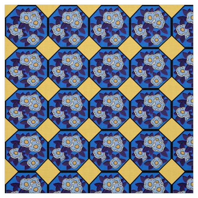 Hungarian Art Deco Royal Blue and Yellow Fabric (Swatch)