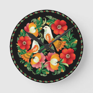 Hungarian Birds and Flowers Plate Round Clock
