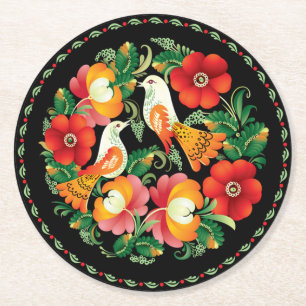 Hungarian Birds Round Paper Coaster