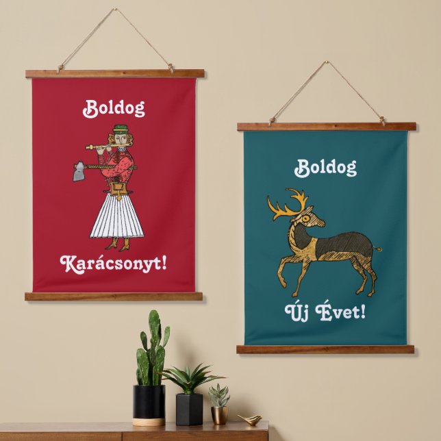 Hungarian · Boldog Karácsonyt! Boldog Új Évet! Hanging Tapestry (Asymmetrical)