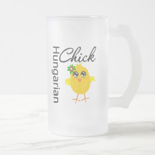 Hungarian Chick Frosted Glass Beer Mug
