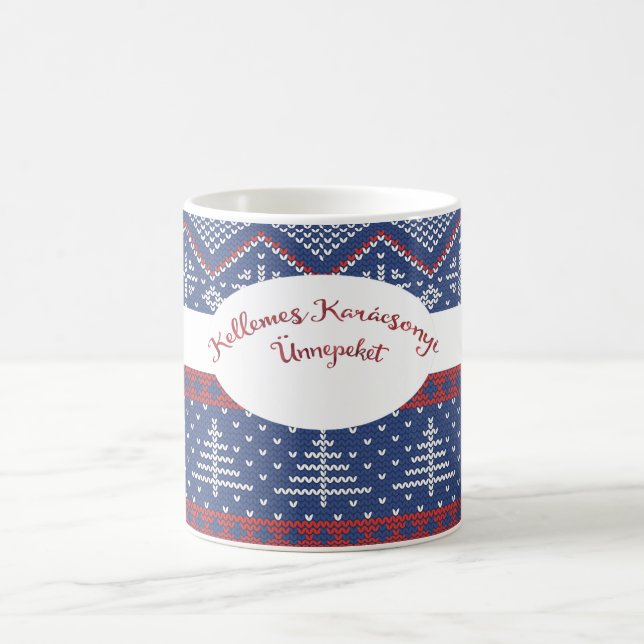 Hungarian Christmas Greeting Sweater Knit Coffee Mug (Center)
