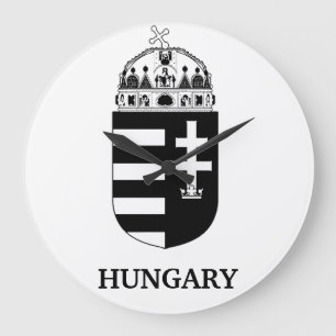 Hungarian Coat of Arms Contemporary Monochrome Art Large Clock