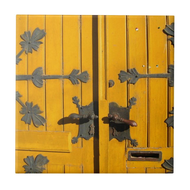 Hungarian Decorated Yellow Door Tile (Front)