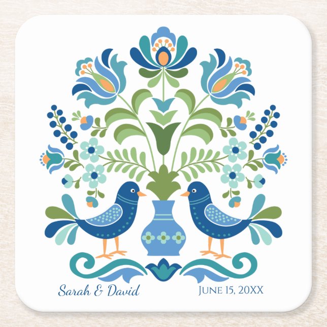 Hungarian Design Blue Birds Coaster (Front)