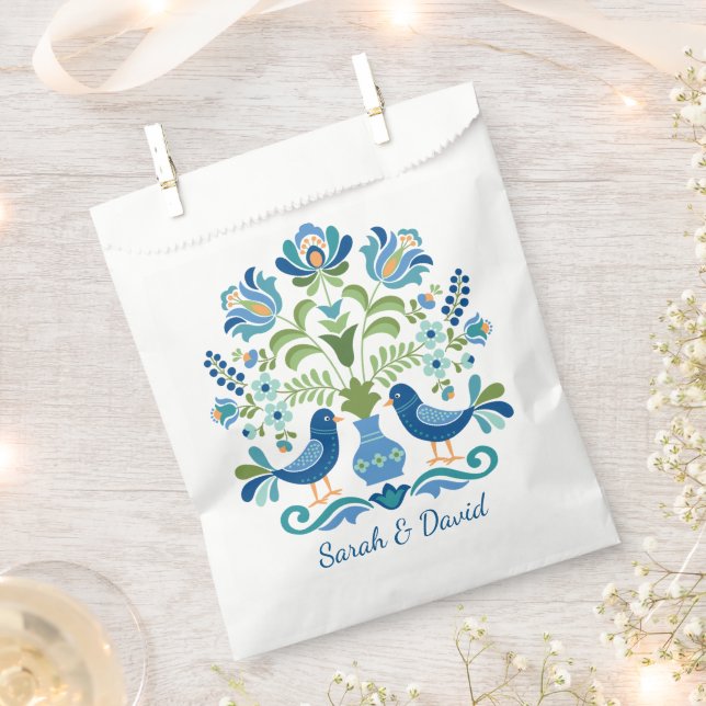 Hungarian Design Blue Birds Favour Bags (Clipped)