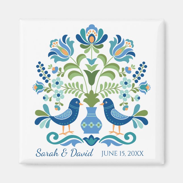 Hungarian Design Blue Birds Magnet (Front)