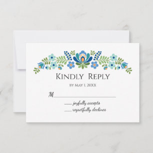 Hungarian Design Blue Birds RSVP Card