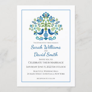 Hungarian Design Blue Birds Wedding Invitation