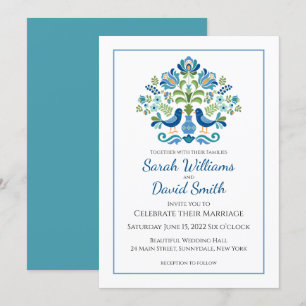 Hungarian Design Blue Birds Wedding Invitation
