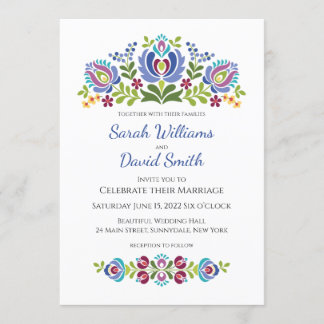 Hungarian Design Violet Floral Wedding Invitation