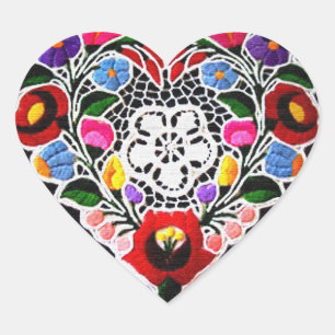 Hungarian Embroidery Heart on Black Heart Sticker