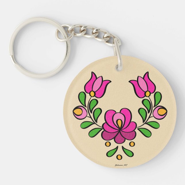 Hungarian Embroidery Pattern - Acrylic Keychain (Front)