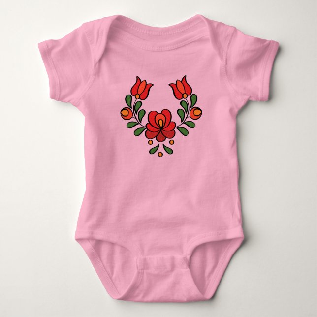 Hungarian Embroidery Pattern, "Matyo" Baby Bodysuit (Front)