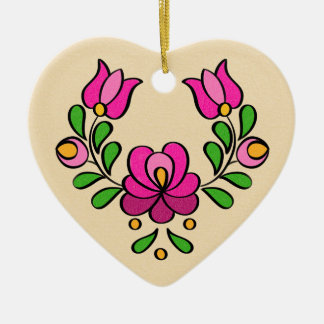 Hungarian Embroidery Pattern, "Matyó" - pink Ceramic Tree Decoration