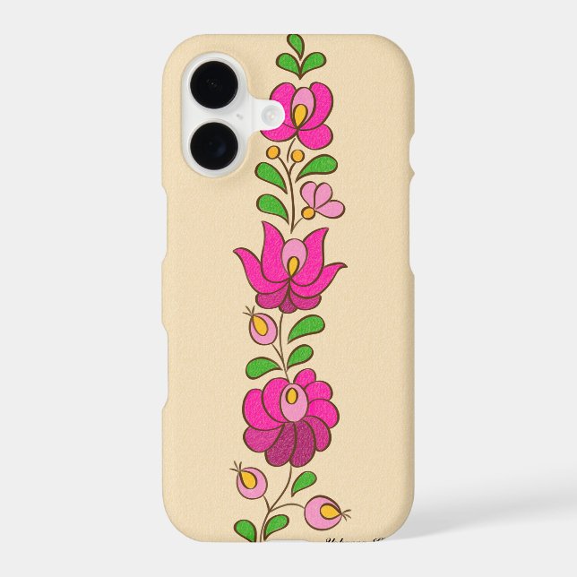 Hungarian Embroidery Pattern, "Matyó" - pink iPhone Case (Back)