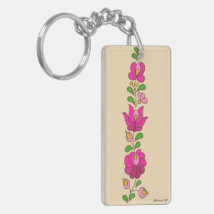 Hungarian Embroidery Pattern, "Matyó" - pink Key Ring